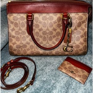 Coach Signature Bond Satchel and Coach Signature Flat Card Case Bundle